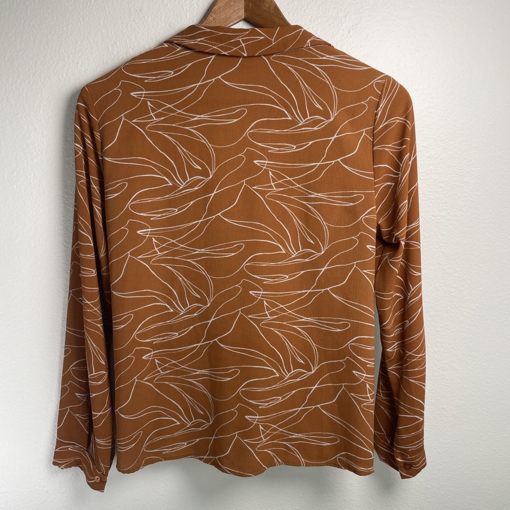 LUSH Women S Burnt Orange Surplice Blouse Boho Abstract Print Faux Wrap - Picture 2 of 14